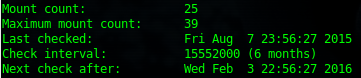 tune2fs fsck check: there are four main fields you want to find in the output of this command