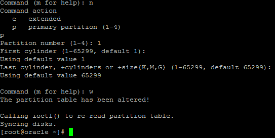 SAN LUN format: select n for new partition