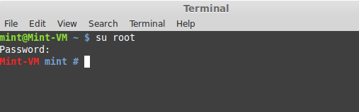 Linux Mint root password reset: reboot -f