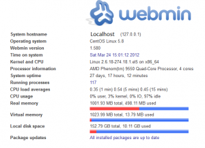 Webmin System Information page after logging in on port 10000