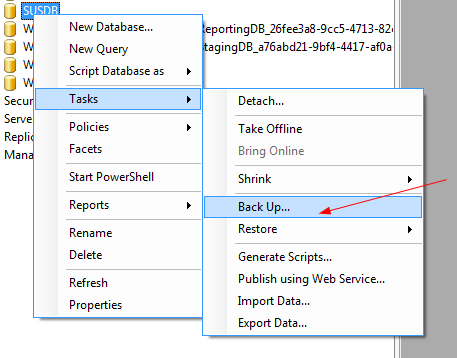 SQL differential backup: Right Click and then go to tasks and backup