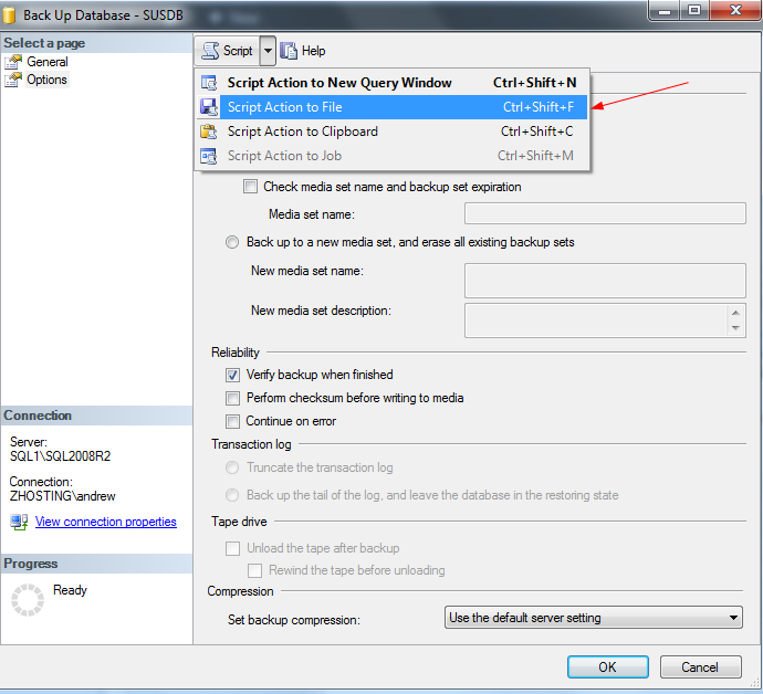SQL differential backup: we are going to script to a backup file