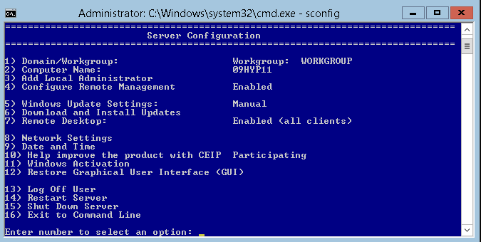 Hyper-V install: sconfig