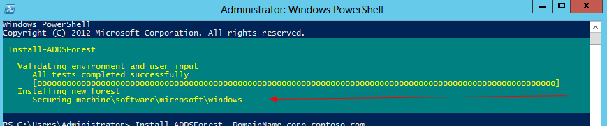 Domain controller setup: at the top it will tell you the progress that is occuring