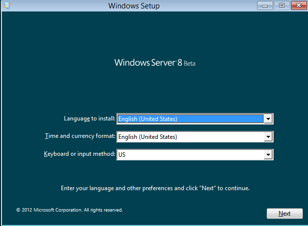 Server 2012 Core install: load up your media in a VM or on a physical host (do not use for production, testing