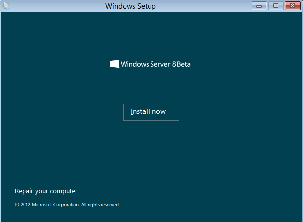 Server 2012 Core install: Select Next