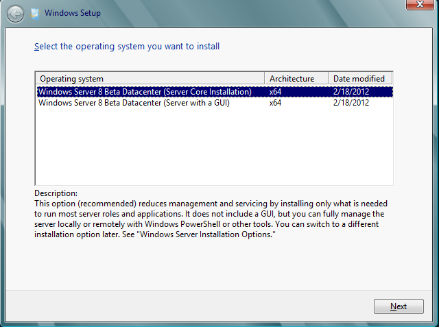 Server 2012 Core install: Install Now (should look familiar if you have worked with 2008)