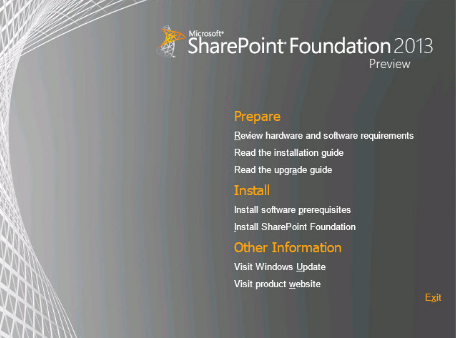 SharePoint 2013 install: Install the Prerequisites, then from there, reboot, and move onto the full installation.
