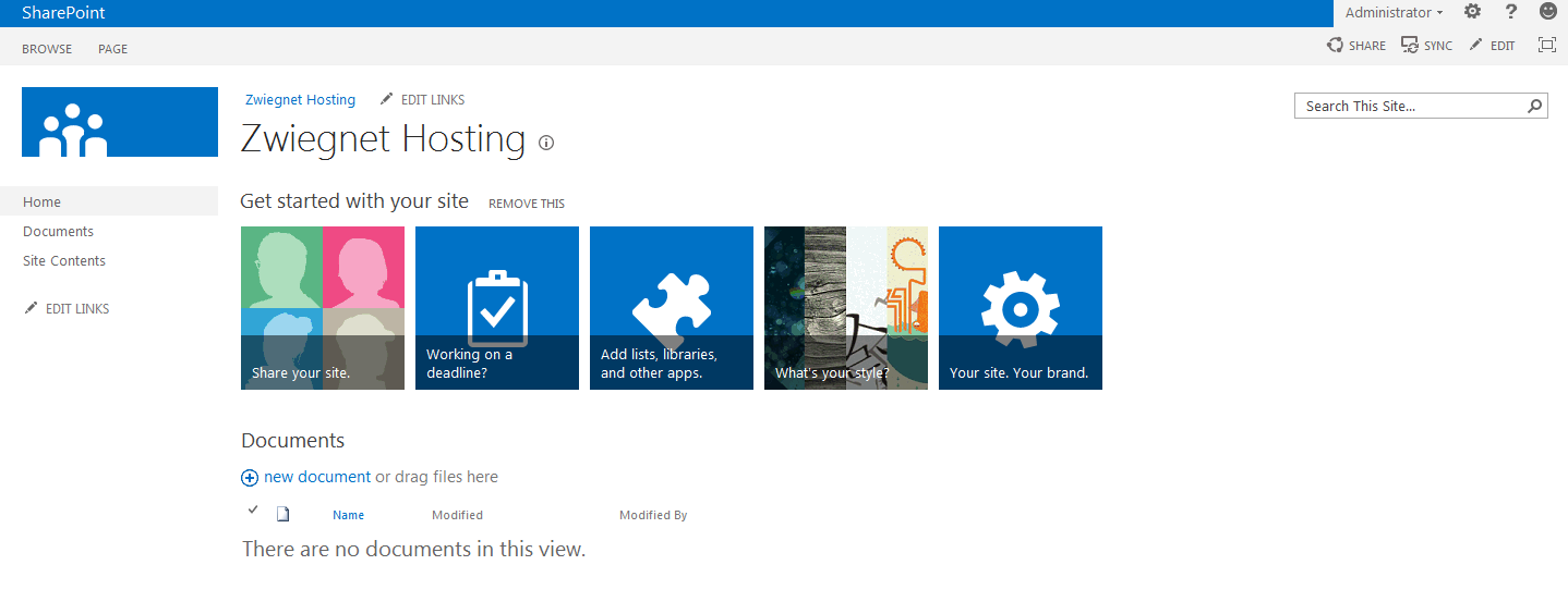 SharePoint 2013 install: Browse to your new SharePoint Site
