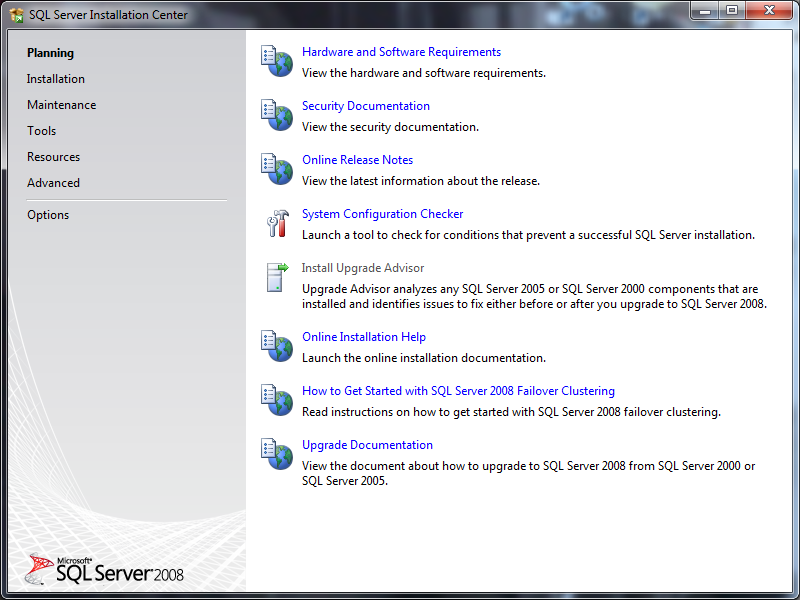 Install SQL Management Studio 2008R2: once done extracting you will be prompted with the following screen