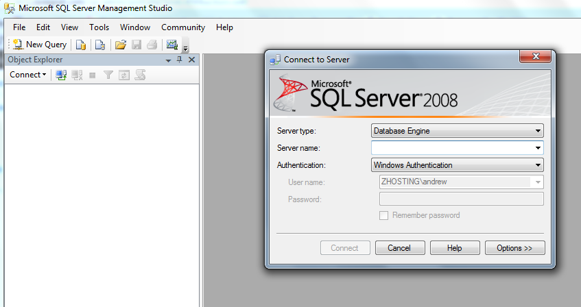 Install SQL Management Studio 2008R2: open the application to verify it launches