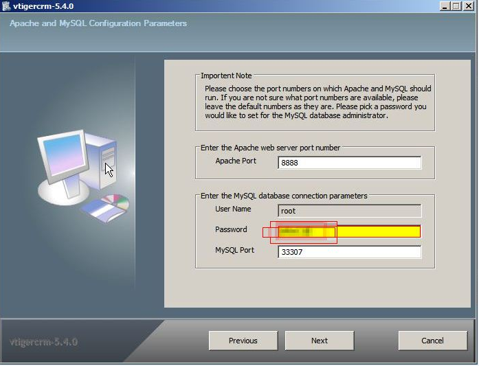 Install vTiger CRM On Windows Server: run the installer, and note your apache ports, usernames, and passwords
