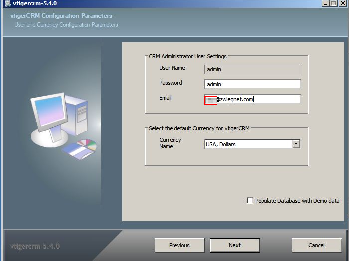 Install vTiger CRM On Windows Server: remember your admin password as well