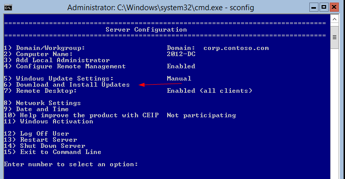 Server Core updates: Select option 6