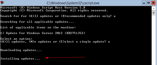 Server Core updates: once downloaded, it should say installing updates