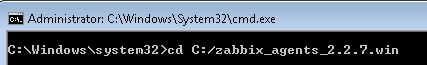 Zabbix Windows agent install: change to the zabbix folder you just created