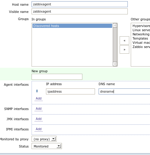 Zabbix Windows agent install: select "Create Host"