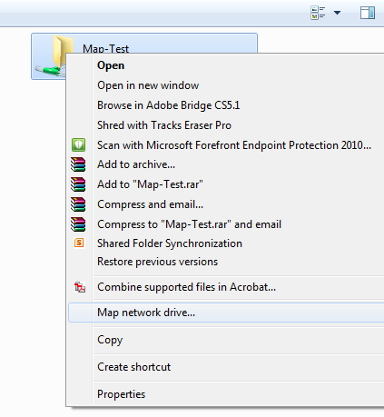 Map a network Drive Windows: share and click “map network drive”