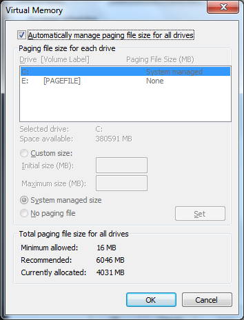 Pagefile move: change to the advanced tab again, and in the virtual memory, hit the “change” button.