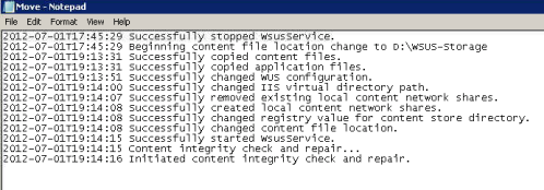 Move WSUS to another Hard Drive: From there view the log to make sure all change successfully